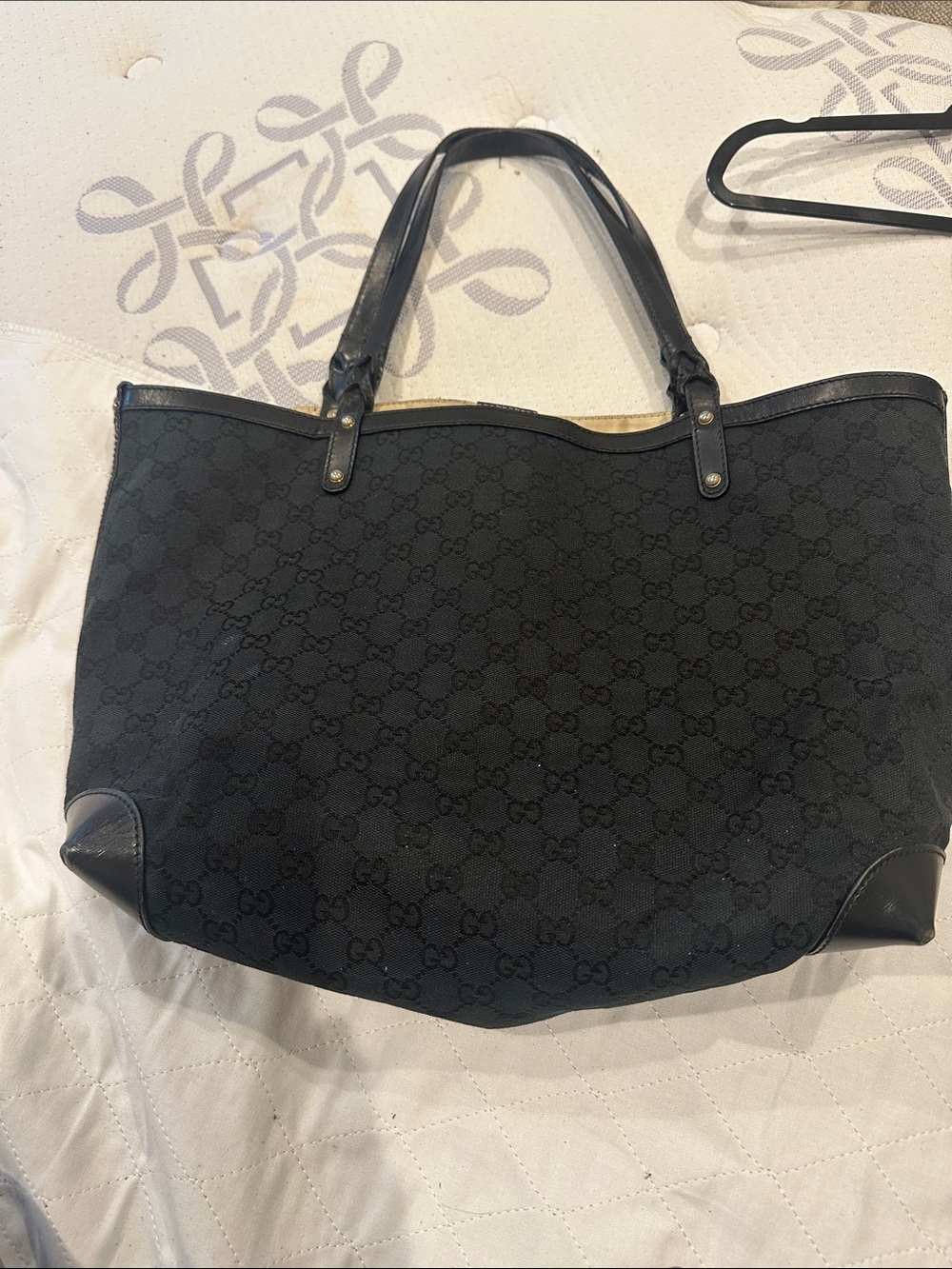 Gucci Black Monogram Canvas Tote with Leather Trim